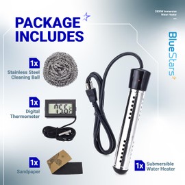 BlueStars 2000W Immersion Water Heater - 304 Stainless Steel Anti-scalding Bucket Electric Heater - Portable Water Heater with Digital LCD Thermometer for Bathtub & Pools