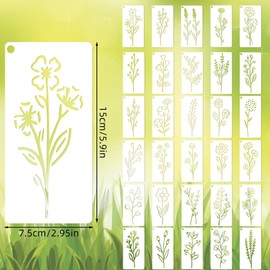 30pcs Leaf Stencil for Painting, 5.91x2.95in Decorative Flower Stencils Reusable Vine Leaf Floral Wildflower Template for Painting on Wood Canvas Fabric Chalkboard Scrapbook