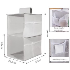 XiXiRan Hanging Wardrobe Organiser, 2 Compartments, Wardrobe Organiser, Hanging, with 6 Mesh Side Pockets, Foldable Space-Saving Organiser System for Rooms, Grey