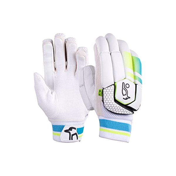 KOOKABURRA Rapid 6.1 Batting Gloves - sj r/h, White/Blue/Yellow