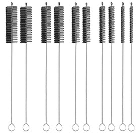 AFUUFA Straw Cleaning Brush Set 10-Pieces of (5 Size) Stainless Steel Nylon Bristles Cleaning Brush for Cleaning Reusable Straws, Sippy Cup, Water Bottles, Coffee Makers, Tumblers, Sink Drains Black