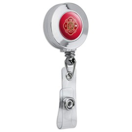 Firefighter Fire Rescue Maltese Cross Retractable Reel Chrome Badge ID Card Holder Clip