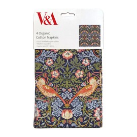 Cloth Napkins - Set of 4 - Organic Cotton - Strawberry Thief by William Morris - Artistic V&A Design - Reusable Tableware