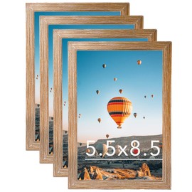 JCJMY 5.5x8.5 Picture Frame Set of 4 Rustic Brown for Wall Hanging or Tabletop, Wall Mounting Horizontally or Vertically, 5.5 x 8.5 Wall Photo Frame with Shatter Resistant Plexiglass, 4 Pack, Rustic Brown