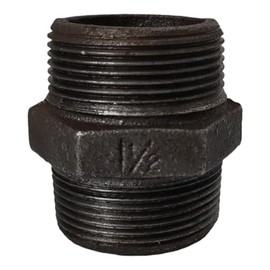 Black Malleable Iron Pipe Fitting, 1-1/2 inch BSP Hexagon Nipple