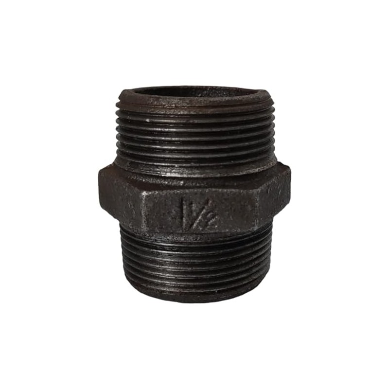 Black Malleable Iron Pipe Fitting, 1-1/2 inch BSP Hexagon Nipple