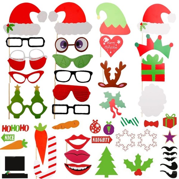 50 Pieces Christmas Photo Props, Uten Christmas Selfie Props, Xmas