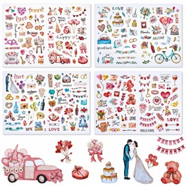 4 Sheets 230 Illustrations Wedding Scrapbook Stickers, Transparent Waterproof Stickers for Wedding, WeddinSticker Set for Bridal Showers Engagements Marriage Anniversary Bride Planner Calendar