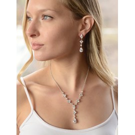 Mariell Cubic Zirconia Necklace & Earrings Bridal Jewelry Set, CZ Crystal Statement Necklace Set for Weddings, Formal Events, Mother of The Bride