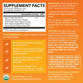 USDA Organic Turmeric Liquid Drops with Black Pepper - 1000mg Curcumin Supplement for Immune & Digestive Health - 30 Servings - Enhanced Absorption - Non-GMO, Vegan, Gluten Free - Unflavored, 1 Fl Oz