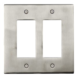Stainless Steel SWITCH HITS Double Decorator Wall Plate | 2 GFI Rocker | 4.50" w * 4.50" h | Modern Electrical Outlet Cover Collection | Quality Switch Plates For All Configurations