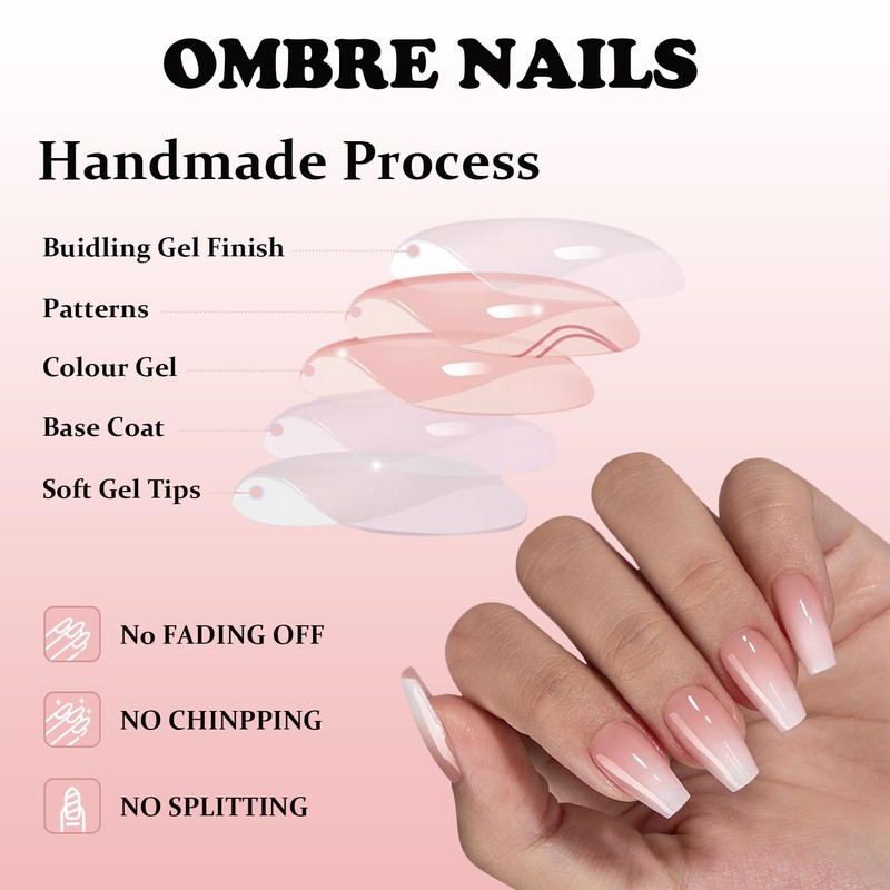 DMQ French Ombre Press on Nails Set, 240Pcs Glitter Gradient