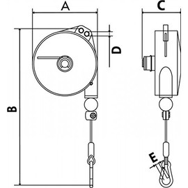 PLANETA G30001 Spring Hoist with Die-Cast Aluminium Housing, TCN 9312, Load Capacity 1.0 kg - 2.0 kg, Cable Length 1.6 m, Stainless Steel Wire Rope Diameter 2.0 mm