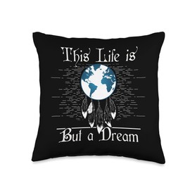 Yoga Spiritual Mandala Life is but a Dream Earth Globe Dreamcatcher Throw Pillow, 16x16, Multicolor