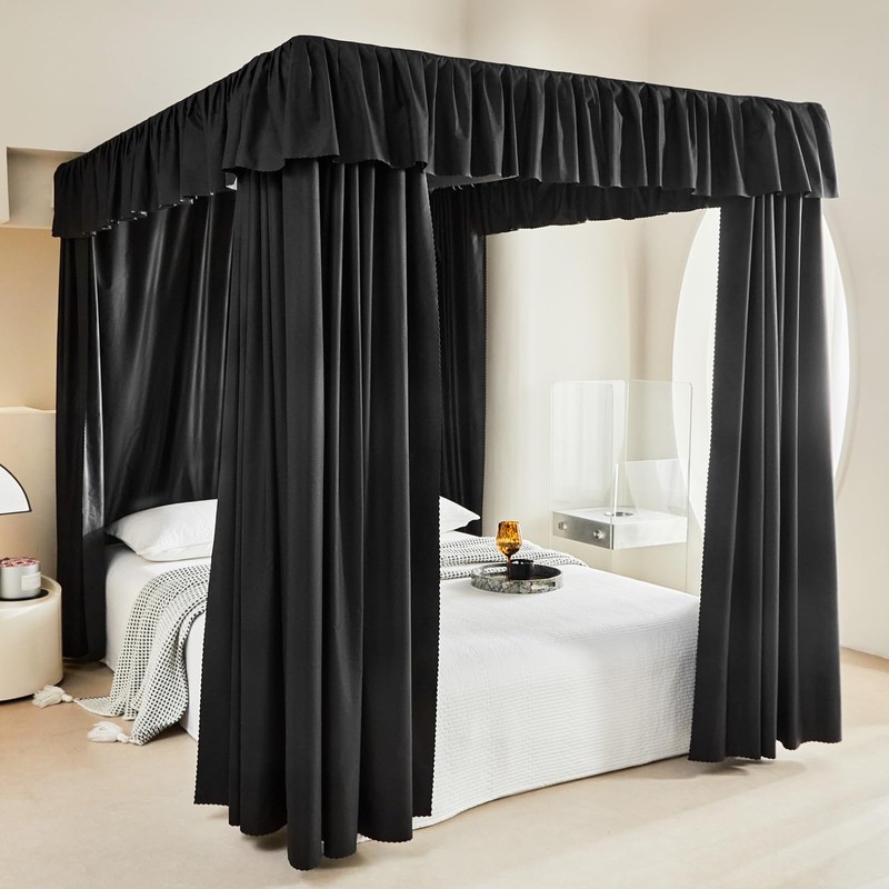 AIKASY Black Thickened Bed Canopy Curtains - Elegant Bedroom Decor
