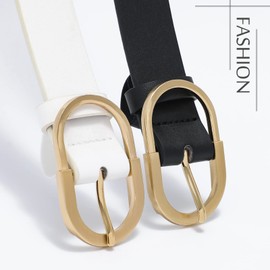 Women's Leather Belts for Jeans Pants Fashion Gold Buckle Ladies Dress Belt White S