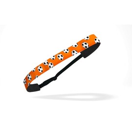 RAVEbandz! Women's Adjustable Elastic Headbands - (Soccer Prints) - for Fashion or Workouts - Non Slip Velvet Lined 1 Inch (Bright Orange)