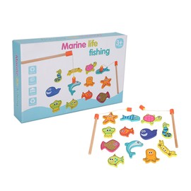 Wood Magnetic Marine Organism Fishing Pole Rod Toy Game Educational Toys for Children Kid