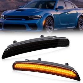 Gempro Amber Front LED Side Marker Lights Compatible with Dodge Charger LD 2015-2023 Bumper Marker Lamps 2PCS, Smoked Len