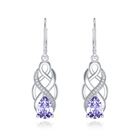 925 Sterling Silver Celtic Knot Good Luck Irish Dangle Drop Leverback Earrings with Violet Purple June Birthstone Jewelry Gifts for Women