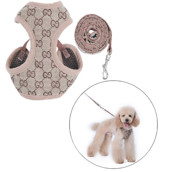 Dog Harness Mesh for Small and Medium Dogs Nylon Pettes Body Breathable Adjustable Cat Collar Cute Dog Harness Nylon Adjustable Soft Mesh Vest Harness Lead Set YANW (Color : Camel, Size : S)