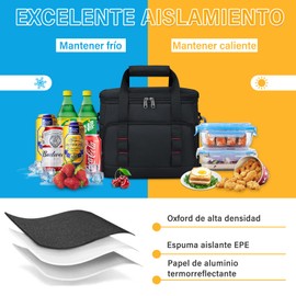 Lonchera para hombre y mujer Bolsa del Almuerzo Lonchera Aislada Reutilizable para Adulto Gran Capacidad Función de Aislamiento A Prueba de Goteo Negro