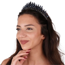 LIMELIA Elegant Crystal Tiara Crown Headband | Handcrafted Bridal Princess Crown for Wedding & Parties-Navy Blue