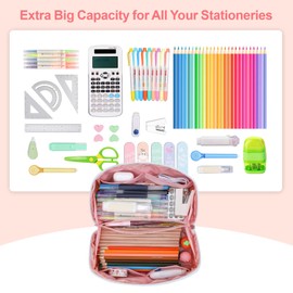 BrainyBees Pencil Case for Girls - Large Capacity Pencil Pouch for Teens College Middle and High School, Extra Big Pencil Bag with 8 Compartments Special Aesthetic Pen Case Wide Opening, Pink