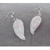 Long Mother of Pearl Carved Shell Leaf or Feather Dangle