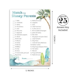 Beach Surf Theme Match Cartoon Parents Baby Shower Games — Pack of 25 — Summer Blue Ocean Surfing Games, Match Famous Cartoon Parents Fun Co-ed Baby Shower Activity, Star Kids Match Game G940-DPM