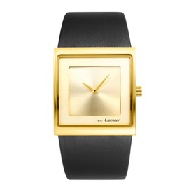 JewelryWe Herrenuhr Quadratische Uhr mit Lederarmband: 30m Wasserdicht Analog Quarz Armbanduhr Herren Minimalistische Business Casual Uhr mit Schwarz Echtleder Armband & Gold Eckigem Zifferblatt