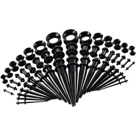 Prettyia 50pcs Expansor De Orejas Piercing De Oídos Con Juntas Tóricas Dobles Pendientes Cónicos Para Mujeres Hombres - Negro