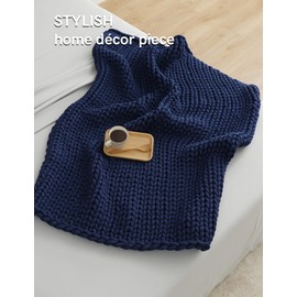 YnM Chunky Throw Blanket, Medium-Weight, Hand Knitted, Skin Friendly, Ventilated and Breathable, Machine Washable, Home Décor Piece for Couch, Sofa and Bed (Indigo Blue, 40x50 Inch)