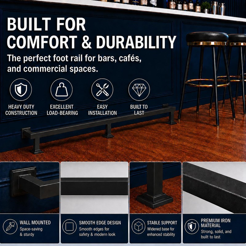 Bar Foot Rail Kit 4FT with Stable Brackets, Iron Black