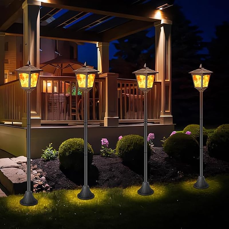 40 Inch Solar Flame Flickering Lights Outdoor, Waterproof LED Post