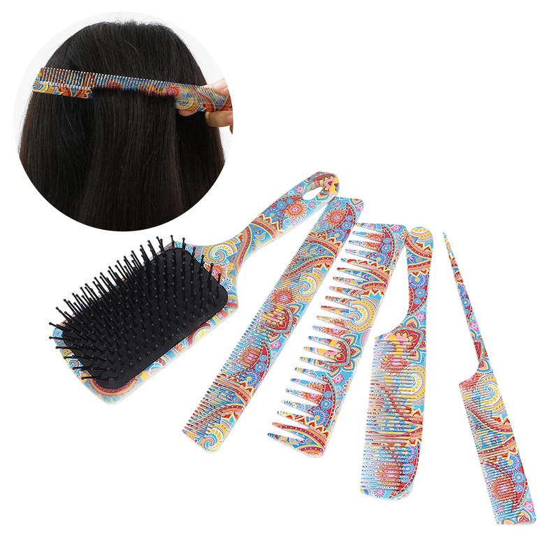 5pcs Paddle Hair Brush Set Easy Detangling Brush Tail Comb