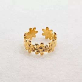 Sunflower 18K Gold Plated Open Adjustable Sunflower Ring, Stainless Steel Jewelry