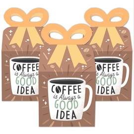 Big Dot of Happiness But First, Coffee - Square Favor Gift Boxes - Cafe Themed Party Bow Boxes - Set of 12