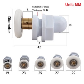 Qikuver 4PCS Shower Door Rollers, Copper Rod Pulley, Strong Load-Bearing Capacity, Ultra-Quiet Shower Glass Door Rollers Replacement, for The Bathroom Glass Sliding Door Pulleys/Wheels (23MM)