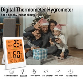 Thermometer Hygrometer Indoor Thermo-Hygrometer Digital Room Thermometer Temperature and Humidity Meter Climate Monitor with Comfort Zone for Room Climate Control, White