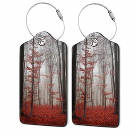2Pcs Luggage Tag for Suitcase Misty Forest Red Cute Suitcase Tag with Privacy Flap & Name ID Label & Metal Loop,Travel Bag Luggage Tags for Women