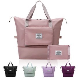 Large Capacity Expandable Travel Duffel Bag, Waterproof Foldable Sports Bag, Portable Luggage Carry Bag for Travel, Gym, Overnight, Shopping, Weekends, Camping (Pink)