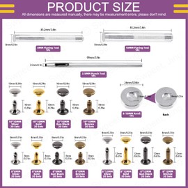 Swpeet 240 Sets 4 Colours 8 mm 10 mm 12 mm Leather Rivets Double Cap Rivets with 4 Pieces Fastening Tool Assortment Kit, Leather Rivets Double Cap Studs Tubular for DIY Leather Craft Clothing Shoes