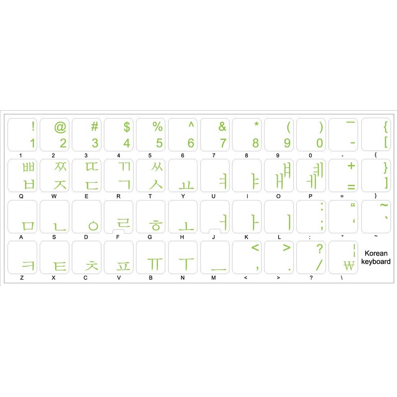 4Keyboard Korean Keyboard Sticker with Green Lettering ON Transparent Background