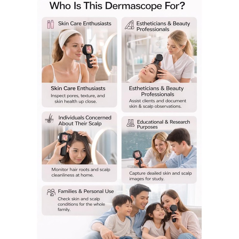 Digital Dermascope for Skin, Up to 500X Viewing, 2.8” IPS