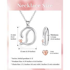 Mesovor 925 Sterling Silver Necklaces for Women, Dainty Initial Name Necklace with Rose Gold Heart, Jewellery Gifts for Family Mother Sister Daughter Wife (Letter-D)