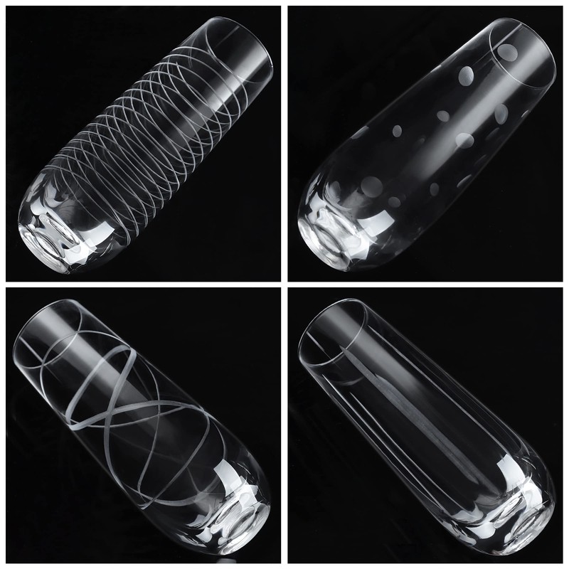 Joeyan Hand Blown Etched Stemless Wine Glasses with Dots Swirls