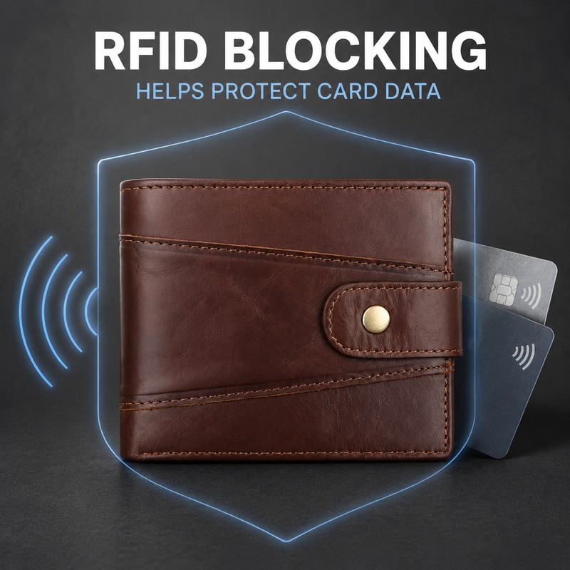Men's Genuine Cow Leather RFID Wallet with Coin Pocket &