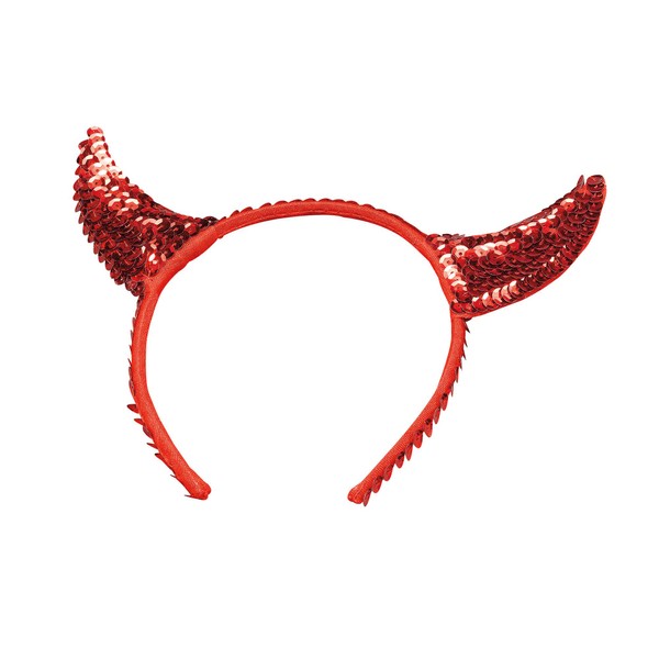 Red Sequin Devil Horn Headband - (Small) 1 Piece -