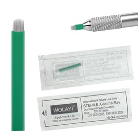 Microblading Needles Nano 0.15mm-Thinnest Blade On The Market, Permanent Makeup Manual Eyebrow Tattoo Needlewith Expiration Date and Lot Number (Green 12U.15mm)